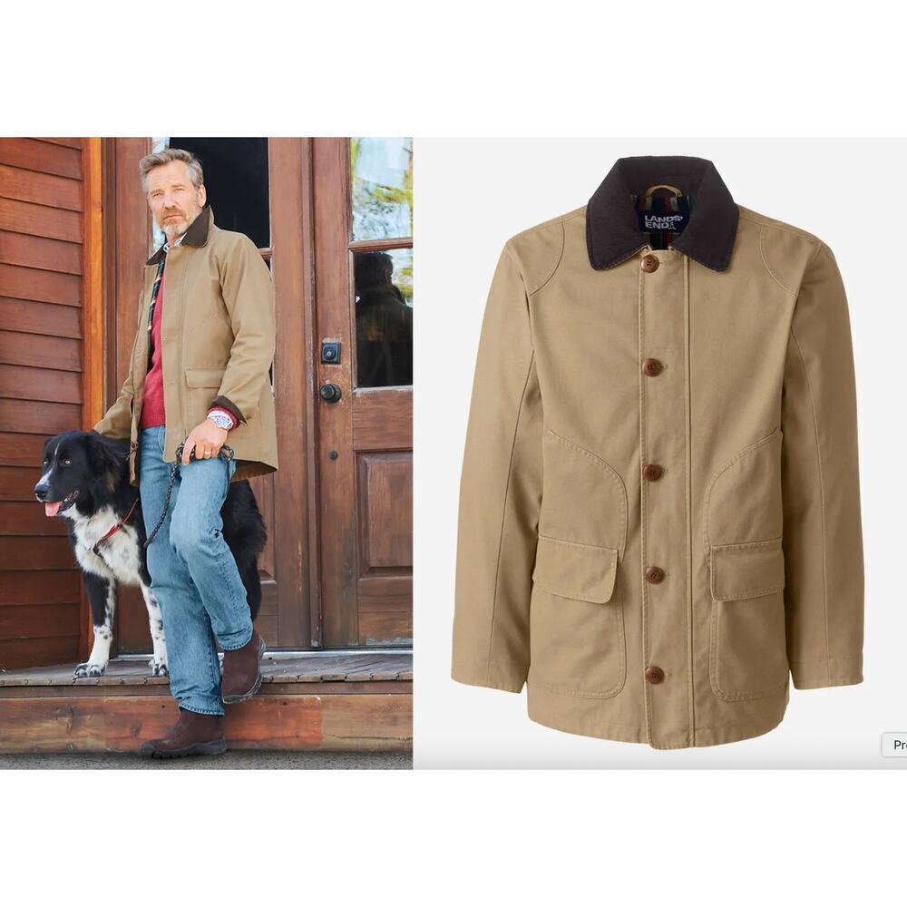Lands' End Canvas Flannel Lined Corduroy Collar Tan Brown Chore Jacket Men's XL - Picture 2 of 11